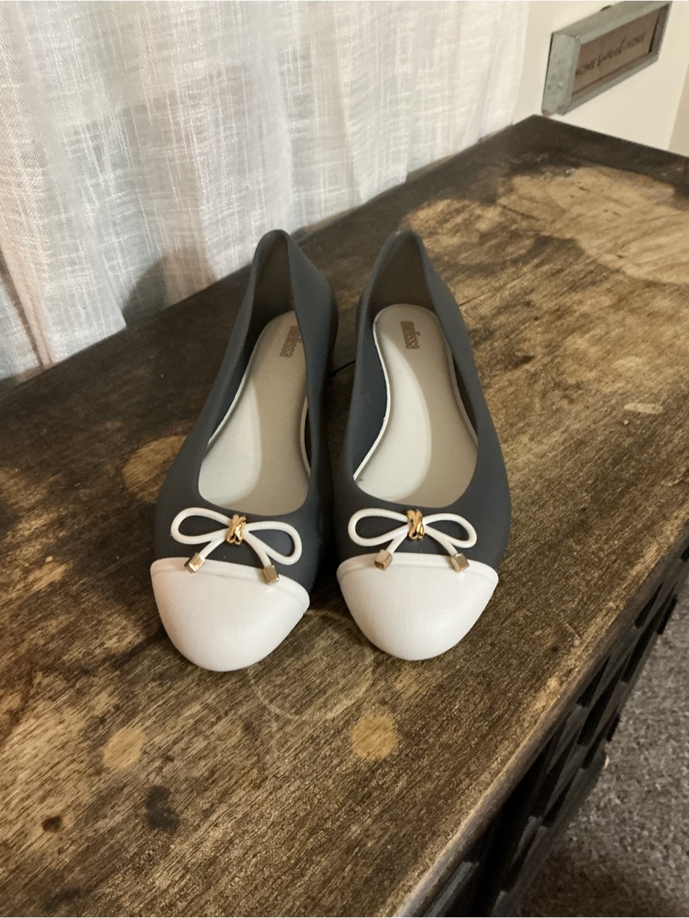 Melissa Two-Tone Gray and White Ballet Flats with Bow Accent